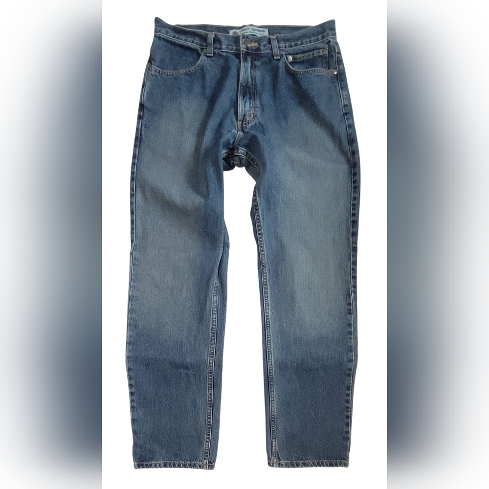 HARLEY DAVIDSON Retro Blue Denim Straight Leg HD Biker Jeans Mens Size 34 X 32